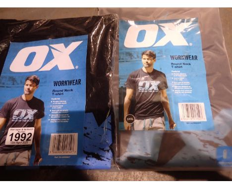 Three new old stock Ox-Tools round neck t-shirts, size 3XL, 50 inch chest. P&amp;P Group 2 (£18+VAT for the first lot and £3+