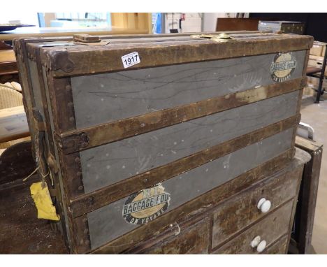 Vintage steel bound cabin trunk. Not available for in-house P&amp;P 