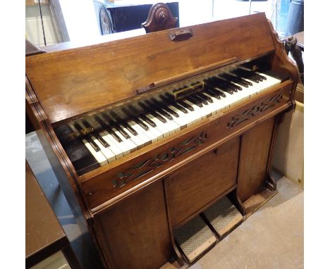 Oak cased J Lees &amp; Son The Villa Chapel harmonium. Not available for in-house P&amp;P 