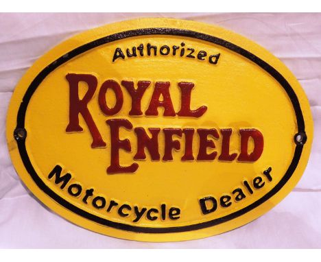 Cast iron Royal Enfield plaque, W: 30 cm. P&amp;P Group 1 (£14+VAT for the first lot and £1+VAT for subsequent lots) 