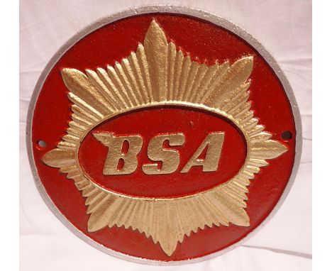 Cast iron BSA gold star plaque, W: 25 cm. P&amp;P Group 1 (£14+VAT for the first lot and £1+VAT for subsequent lots) 