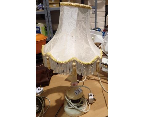 Marble and brass based table lamp, with shade, H: 53 cm. All electrical items in this lot have been PAT tested for safety and