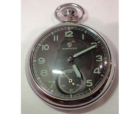 Services Military pocket watch, works for a short time. P&amp;P Group 1 (£14+VAT for the first lot and £1+VAT for subsequent 