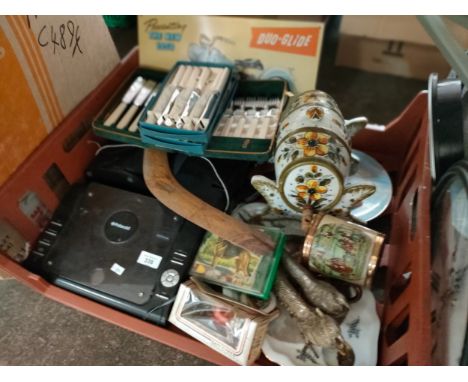A Large crate of collectables vintage style Motorcyle picture, clocks, etc 