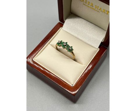 9ct yellow gold ladies emerald and diamond ring. [Ring size R] [1.65Grams] 