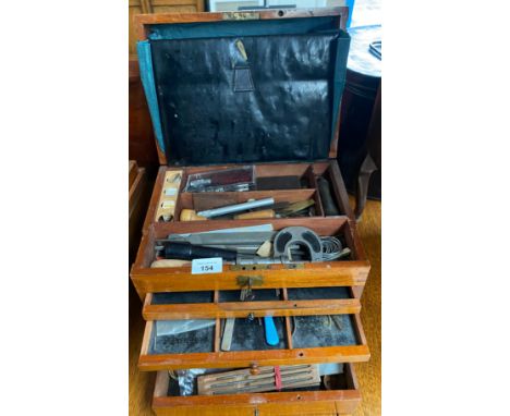 An Antique 4 drawer tool cabinet full of antique tools etc 