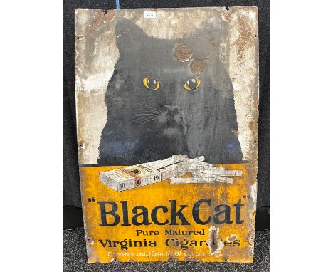'Black Cat' Pure Matured Virginia Cigarettes Antique/ Vintage original cast metal and enamel advertising sign. [92x61cm] 