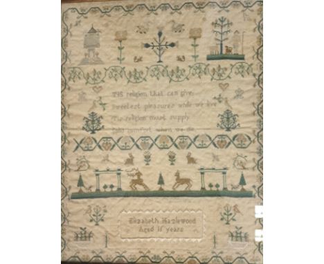 19th Century framed needlework tapestry by Elizabeth Hazelwood, Aged 11 years.[53x45cm] 