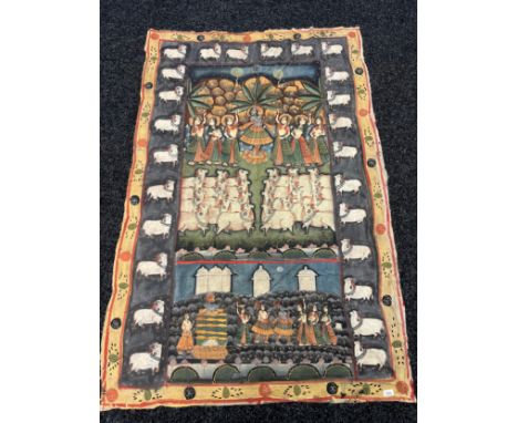 A Vintage Silk Indian origin hand painted wall screen. [170x115cm] 