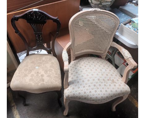 A Vintage French style arm chair together with antique bedroom chair 
