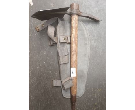 World War two 1944 British Brades RAF Entrenching tool and bayonet attachment, belt frog and military tool bag dating 1950 