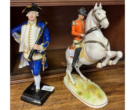 Royal Worcester Admiral Figure C1780 and Naples porcelain military horse and rider figure 