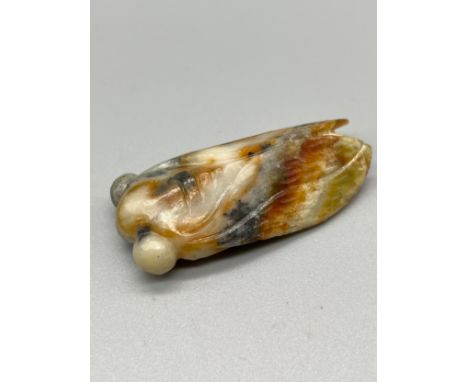 Antique Chinese hand carved sculpture of a winged bug- carved from jade or agate stone. [5.5cm in length] 