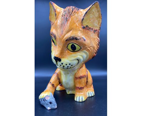 Lorna Bailey ceramic cat figurine in orange  and yellow glaze.Signed, 13/75[30cm high] 