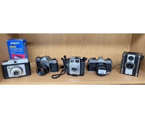 A Collection of vintage cameras to include pentax, fujica, coronet d20 camera etc 