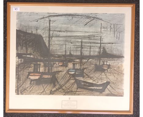 Bernard Buffet '65Framed lithograph/watercolor  ''Harbour In Brittany''.[64x75cm] 