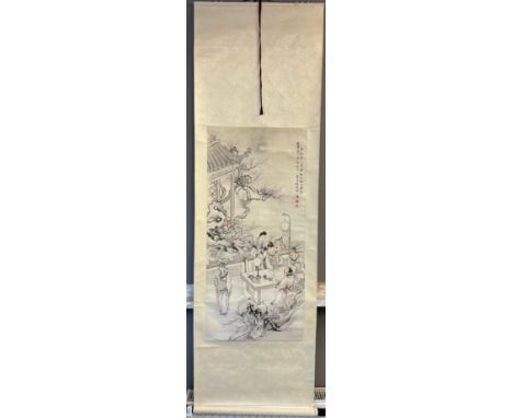 Chinese hand painted poem scroll. Comes with wax seal to the back. Export approval seal mark from the Shanghai Cultural Relic