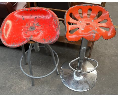 Two industrial vintage tractor bar stools 