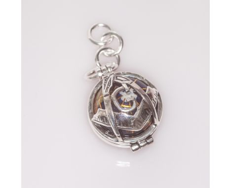 Masonic style small silver fob with hardstone globe inside