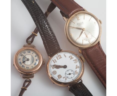 A group of 4 vintage watches to include 2 9ct gold examples and a Rone, 