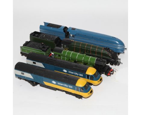 Three Hornby 00 Gauge locomotive engines with tenders and 2 Intercity 00 Gauge Lima engines 
