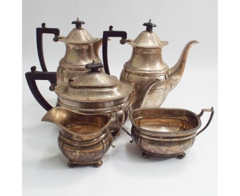 1940's Sheffield silver 5 piece tea service with gadrooning to the edges on ball feet by Mappin & Webb.  Weighing appx 68oz  