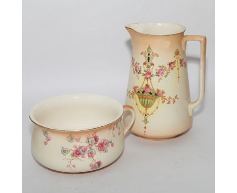 Victorian Crown Devon floral decorated toilet jug and chamber pot