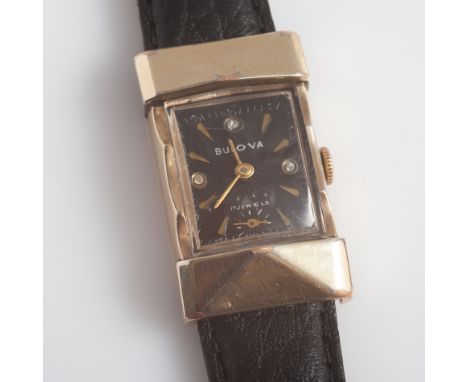 Vintage Bulova cocktail/dress watch in the art deco style on later leather strap