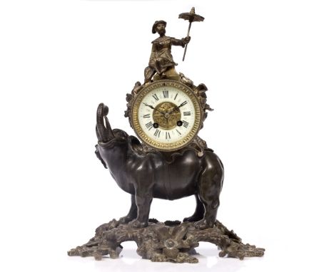 A 19TH CENTURY FRENCH MANTEL CLOCK with enamel Roman chapter ring, twin train Mougin movement with outside count wheel bell s