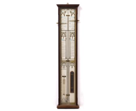 AN ADMIRAL FITZROYS BAROMETER the exposed tube with manually operated indicators, thermometer and atmosphere glass, printed b