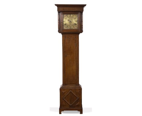 ROBERT SALTER, OSWESTRY An oak 30 hour longcase clock, the 11 1/4" square brass dial with Roman chapter ring, foliate scroll 