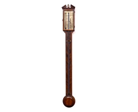 A GEORGE III MAHOGANY STICK BAROMETER the silvered rectangular register plate signed H Smith, Reading, with manually operated