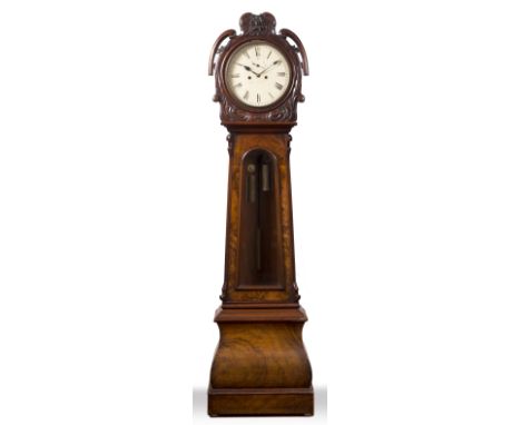 A VICTORIAN SCOTTISH FIGURED WALNUT EIGHT DAY LONGCASE CLOCK the 13" diameter Roman dial with subsidiary seconds, signed Aird