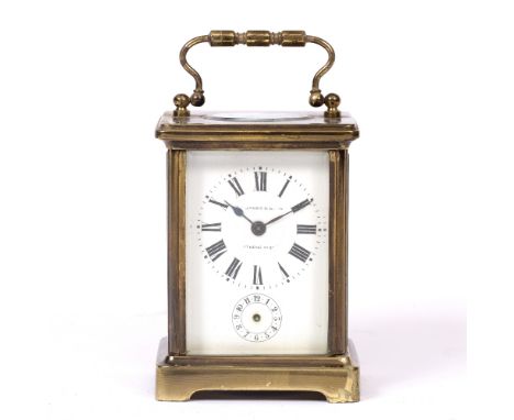 AN EARLY 20TH CENTURY FRENCH CARRIAGE TIMEPIECE the white enamel Roman dial signed R. A. Jones & Sons, Southend on Sea, with 
