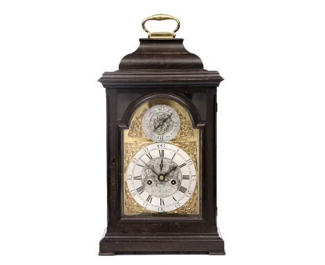 THOMAS OGDEN, HALIFAX (1693-1769) A mid 18th Century ebonised bracket clock, the break arch brass dial with silvered Roman ch