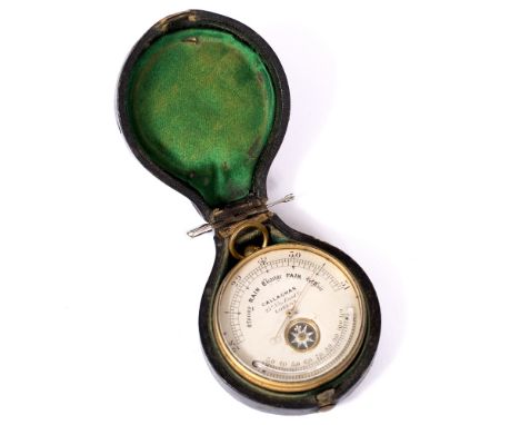 A VICTORIAN POCKET BAROMETER the silvered dial signed Callaghan, 23A New Bond Street, London, with inset compass and curved t