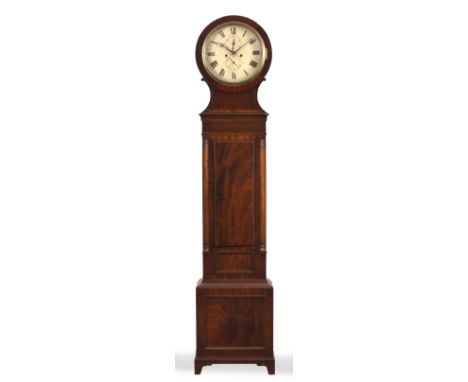 A 19TH CENTURY SCOTTISH MAHOGANY EIGHT DAY LONGCASE CLOCK the 13" diameter Roman dial with subsidiary seconds and date dials,