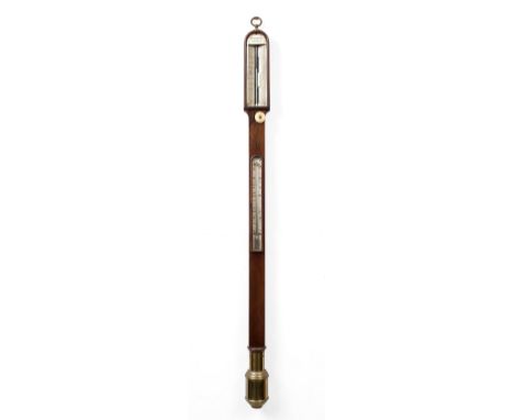 A VICTORIAN ROSEWOOD STICK BAROMETER signed Hughes, London over an angled ivory register with rack and pinion vernier, the tr
