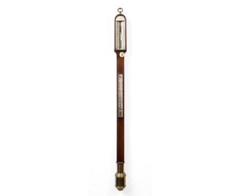 A VICTORIAN ROSEWOOD STICK BAROMETER signed Hughes, London over an angled ivory register with rack and pinion vernier, the tr