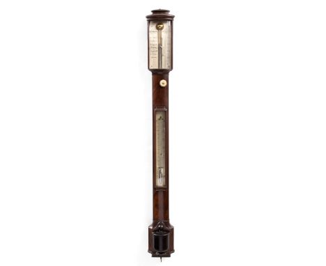 AN EARLY 19TH CENTURY MAHOGANY BOW FRONT STICK BAROMETER the silvered register plate signed F Pastorelli, 10 New Bond Street,