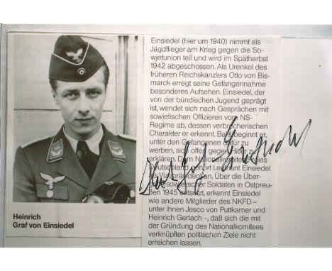 WW2 Luftwaffe Heinrich Graf von Einsiedel signed 6 x 4 inch b/w portrait biography photo in uniform, Einsiedel served as a Ge