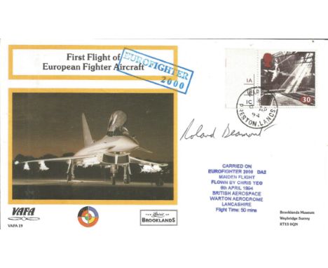 Roland Beamont signed First flight of European Fighter Aircraft, Carried on Eurofighter 2000 DA2 maiden flight. Good Conditio