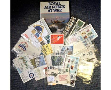 RAF Collection includes Royal Air Force at War Hardback book at 20 interesting FDCs some signed and flown subjects include Go
