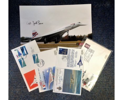 Concorde collection Includes 10x8 colour photo signed by Captain Jock Lowe slight dent on photo and 4 interesting flown FDCs 