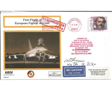 First flight of European Fighter Aircraft cover, Signed by 1, Carried on RAF IX Squadron Tornado. Good Condition. All autogra