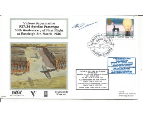 Vickers Supermarine F37/34 Spitfire Prototype 50th anniversary of first flight at Eastleigh 5th March 1936 cover, Flown in sp