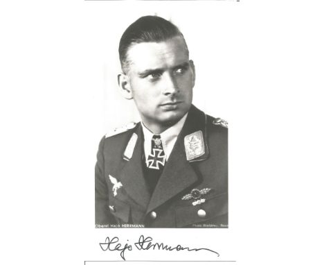 WW2 Luftwaffe fighter ace Hajo Herrmann KC signed 6 x 4 inch b/w portrait photo in uniform. Good Condition. All autographs ar
