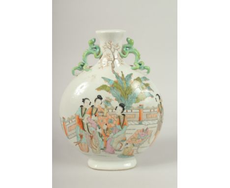 A CHINESE PORCELAIN MOON FLASK painted with figures. 33cms high.
