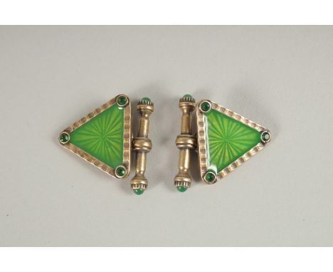 A PAIR OF RUSSIAN SILVER AND ENAMEL TRIANGLE  CUFFLINKS. Marks Head 88, Faberge.  Weight 14.8gms.