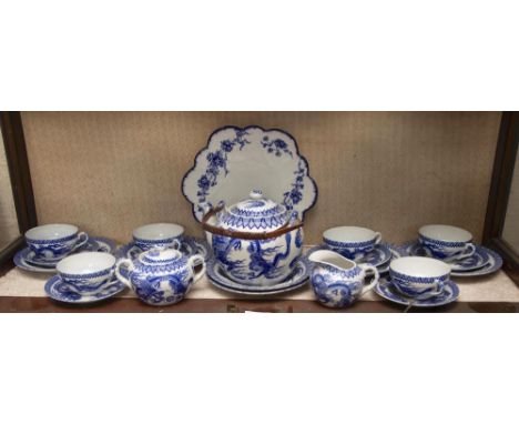 1 shelf of blue and white import Chinese design tea sets.
